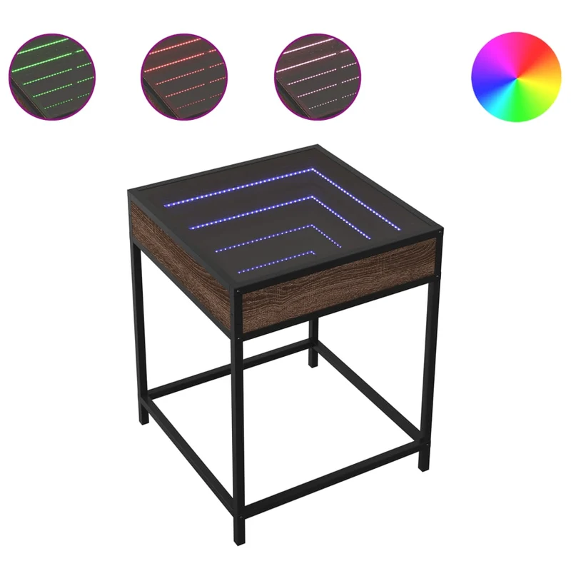 Table de chevet avec miroir à LED 40 x 40 x 51 cm bois d'ingénierie verre et acier DEC033141