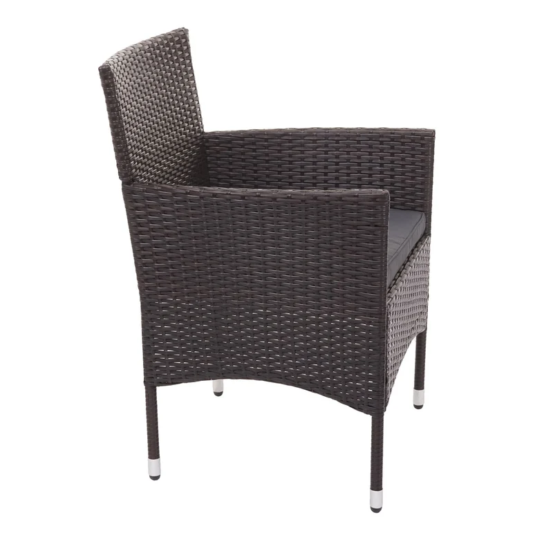 Salon de jardin en polyrotin pour jardin balcon terrasse canapé banc table fauteuils marron coussins gris foncé 04_0003245