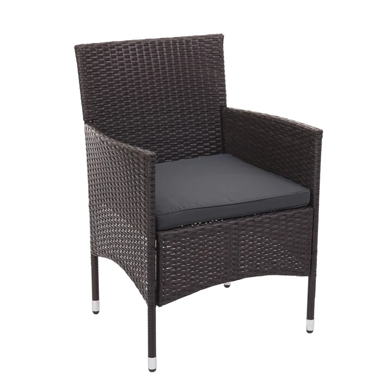Salon de jardin en polyrotin pour jardin balcon terrasse canapé banc table fauteuils marron coussins gris foncé 04_0003245