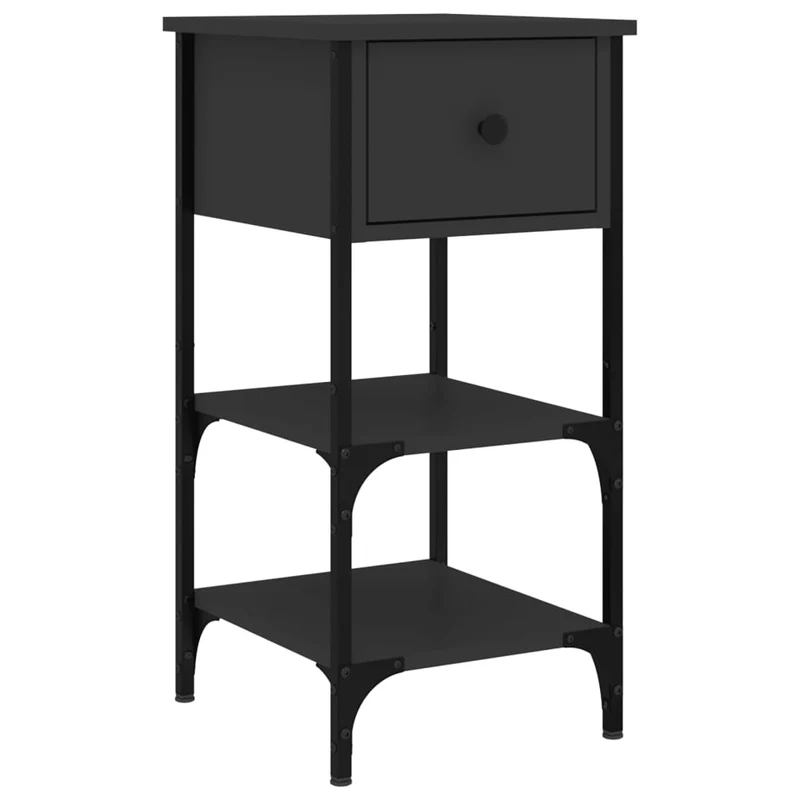 Table de chevet avec étagères et tiroir 34 x 36 x 70 cm bois d’ingénierie noir DEC034357