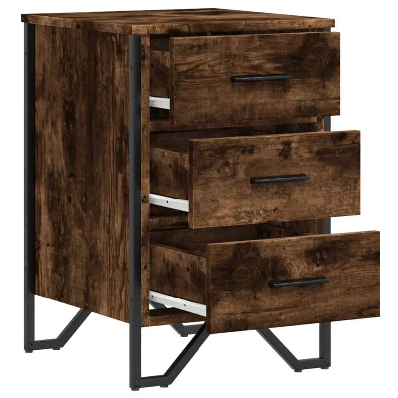 Table de chevet avec 3 tiroirs 40 x 41 x 60 cm bois d'ingénierie marron et métal DEC033634