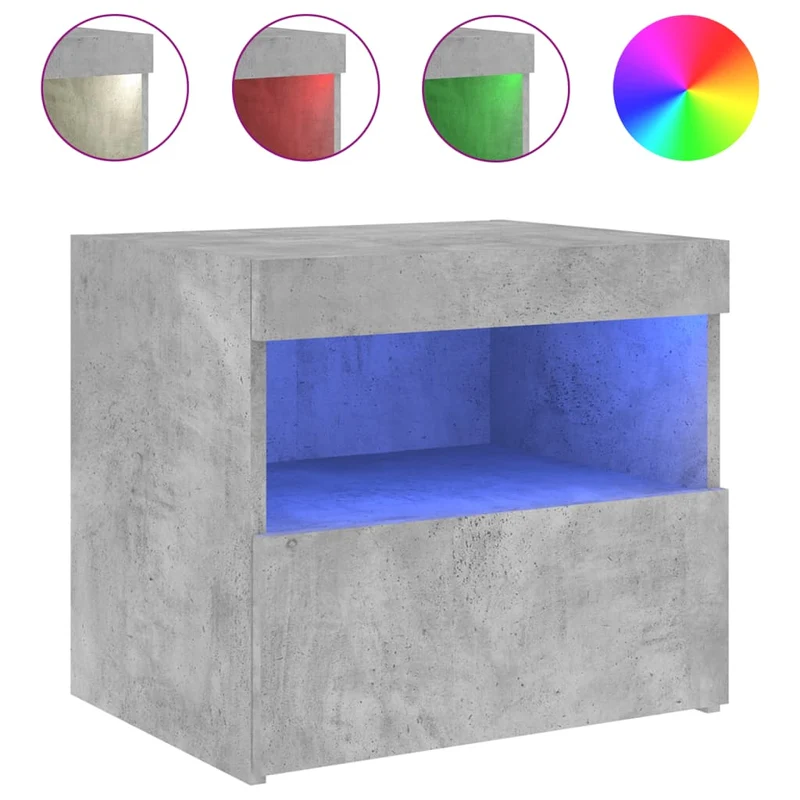 Table de chevet avec lumières LED tiroir et compartiment 50 x 40 x 45 cm bois d'ingénierie gris DEC033191