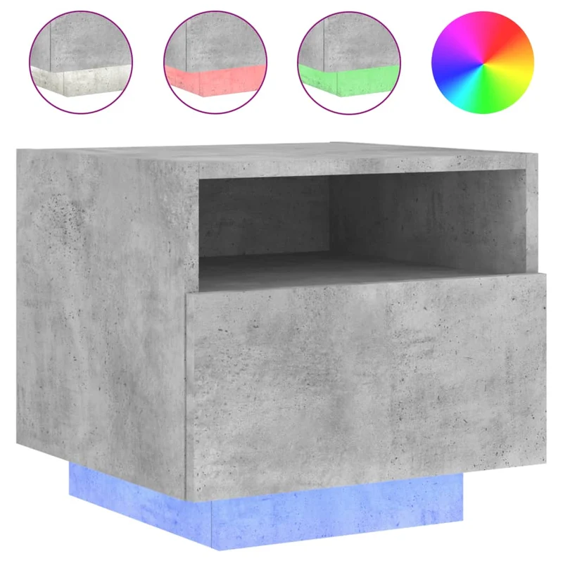 Table de chevet avec lumières LED et tiroir 40 x 39 x 37 cm bois d'ingénierie gris DEC033190
