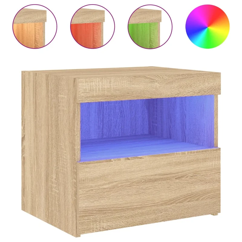 Table de chevet avec lumières LED avec tiroir et compartiment 50 x 40 x 45 cm bois d'ingénierie couleur chêne DEC033186