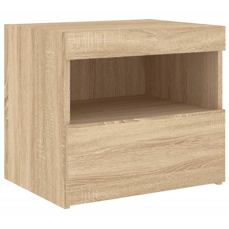 Table de chevet avec lumières LED avec tiroir et compartiment 50 x 40 x 45 cm bois d'ingénierie couleur chêne DEC033186