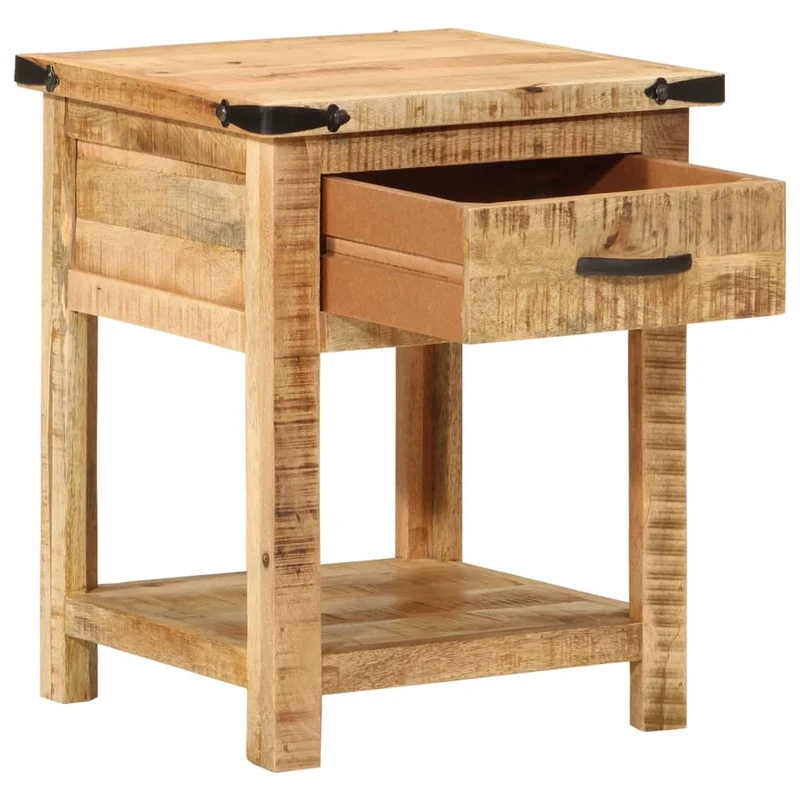 Table de chevet avec tiroir et étagère 40 x 40 x 50 cm bois de manguier massif DEC033011