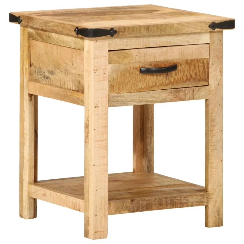 Table de chevet avec tiroir et étagère 40 x 40 x 50 cm bois de manguier massif DEC033011