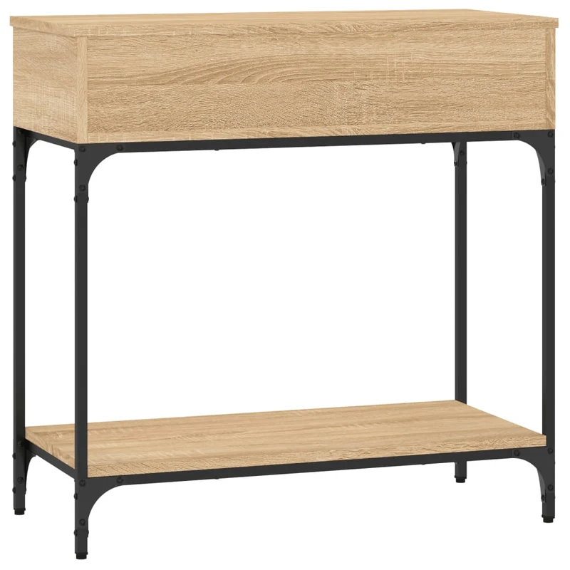 Table console avec deux tiroirs 75 x 34,5 x 75 cm bois d'ingénierie couleur chêne et métal DEC031955