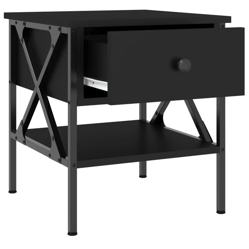 Table de chevet avec tiroir et étagère 40 x 42 x 45 cm bois d’ingénierie noir DEC034478