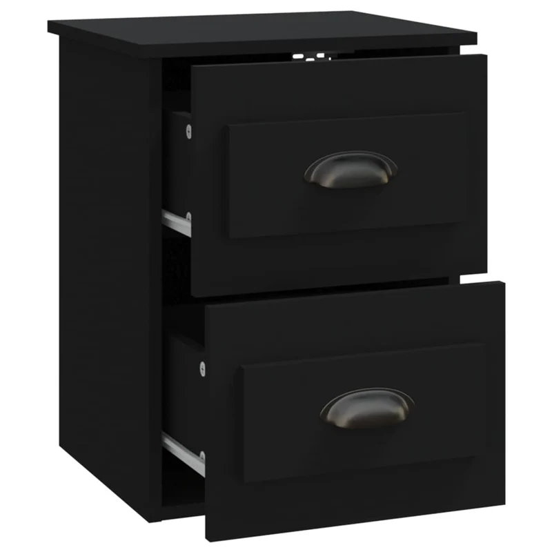 Table de chevet murale avec deux tiroirs 41,5 x 36 x 53 cm bois d'ingénierie noir DEC034315