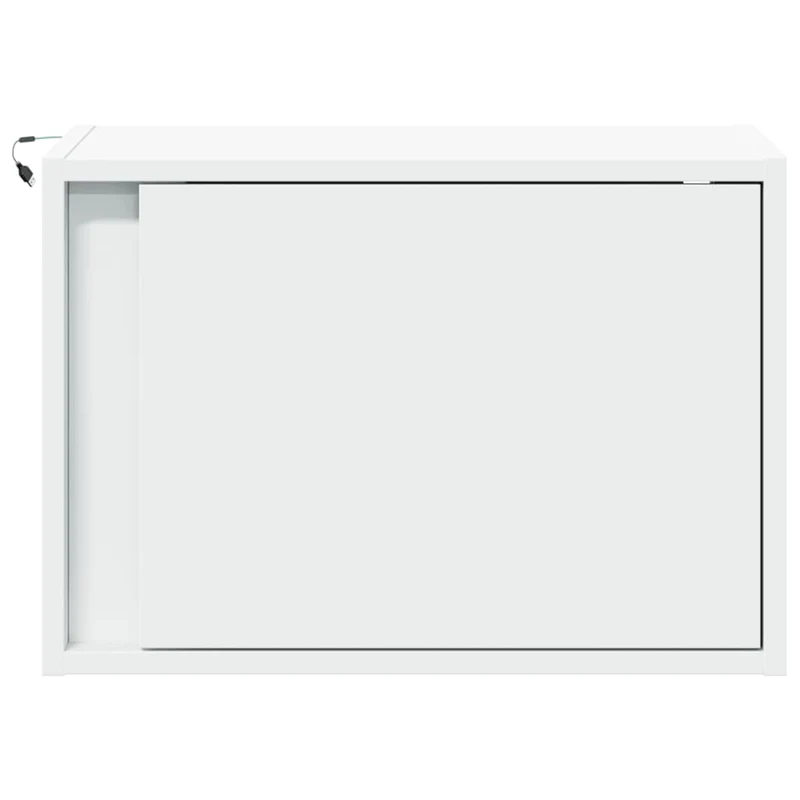 Table de chevet murale avec lumières LED et compartiment de rangement avec porte en bois d'ingénierie blanc DEC034167