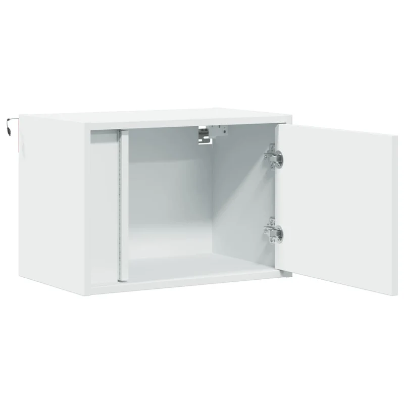 Table de chevet murale avec lumières LED et compartiment de rangement avec porte en bois d'ingénierie blanc DEC034167