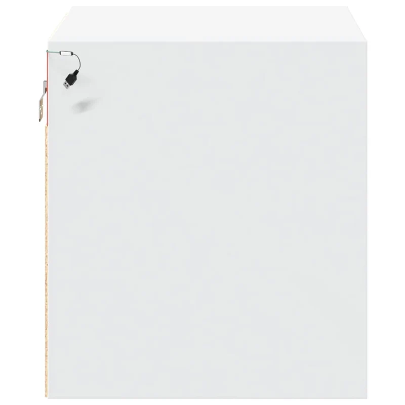 Table de chevet murale avec lumières LED et compartiment de rangement avec porte en bois d'ingénierie blanc DEC034167