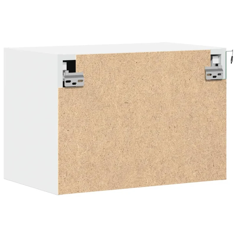 Table de chevet murale avec lumières LED et compartiment de rangement avec porte en bois d'ingénierie blanc DEC034167