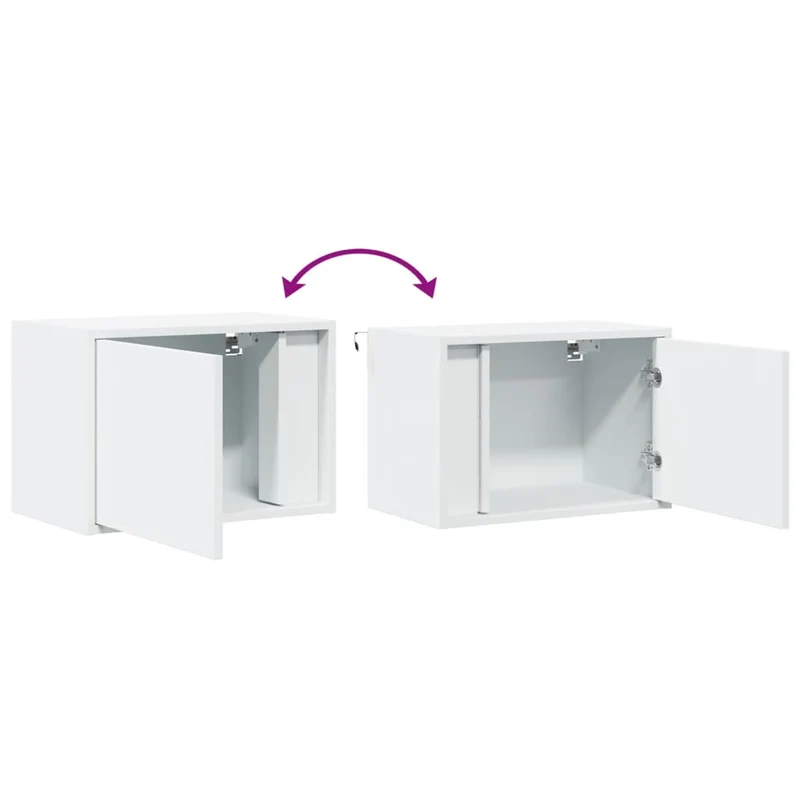 Table de chevet murale avec lumières LED et compartiment de rangement avec porte en bois d'ingénierie blanc DEC034167