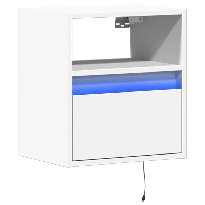 Table de chevet murale avec lumières LED avc tiroir 41 x 31 x 45 cm bois d'ingénierie blanc DEC034164