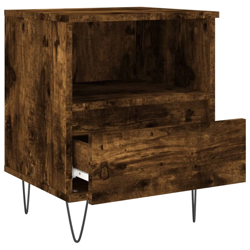 Table de chevet avec tiroir et compartiment ouvert 40 x 35 x 50 cm bois d’ingénierie marron et métal DEC033594