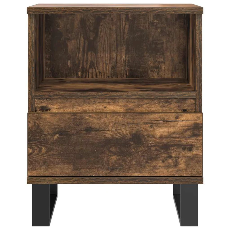 Table de chevet avec tiroir et compartiment ouvert 40 x 35 x 50 cm bois d’ingénierie marron et métal DEC033592