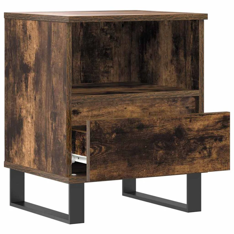 Table de chevet avec tiroir et compartiment ouvert 40 x 35 x 50 cm bois d’ingénierie marron et métal DEC033592