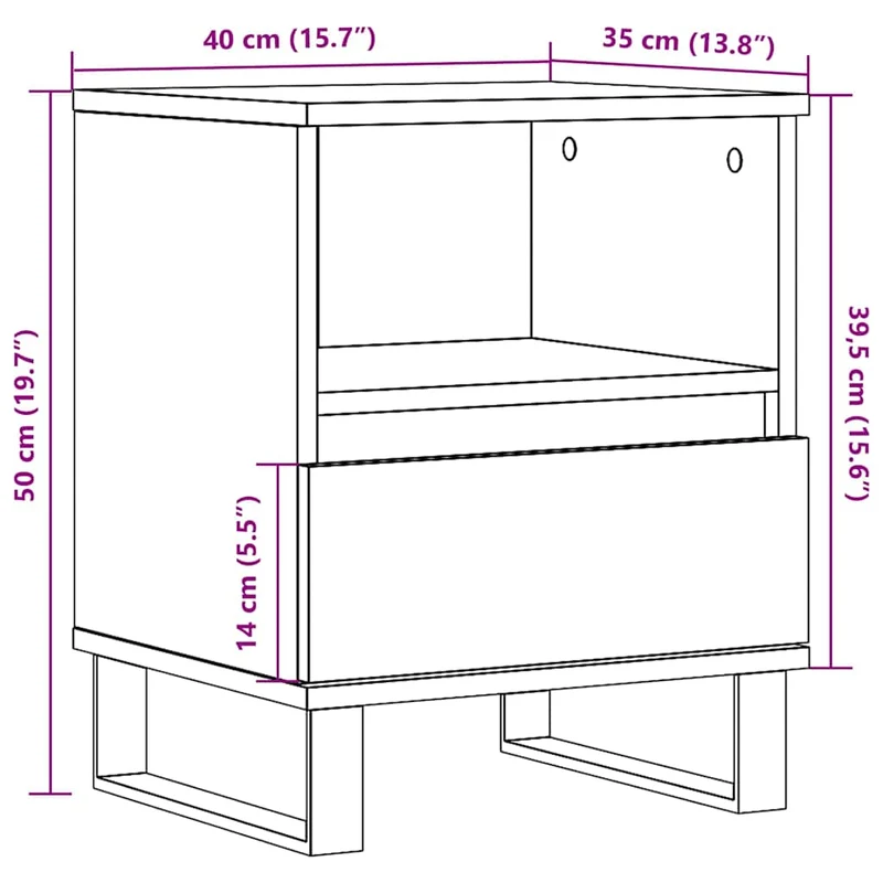Table de chevet avec tiroir et compartiment ouvert 40 x 35 x 50 cm bois d’ingénierie marron et métal DEC033592