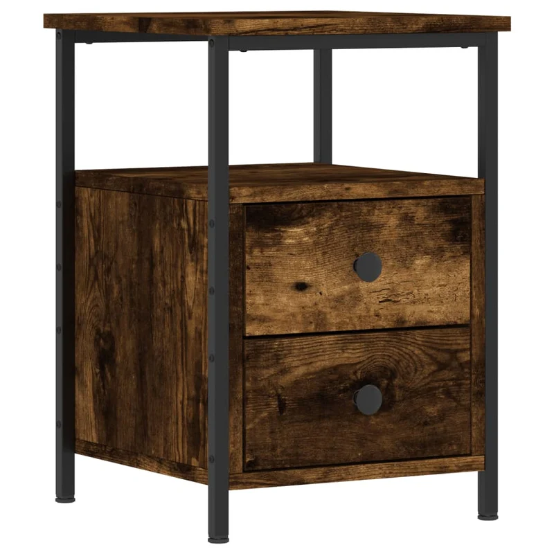 Table de chevet avec tiroirs et étagère 34 x 35,5 x 50 cm bois d'ingénierie marron et fer DEC033541