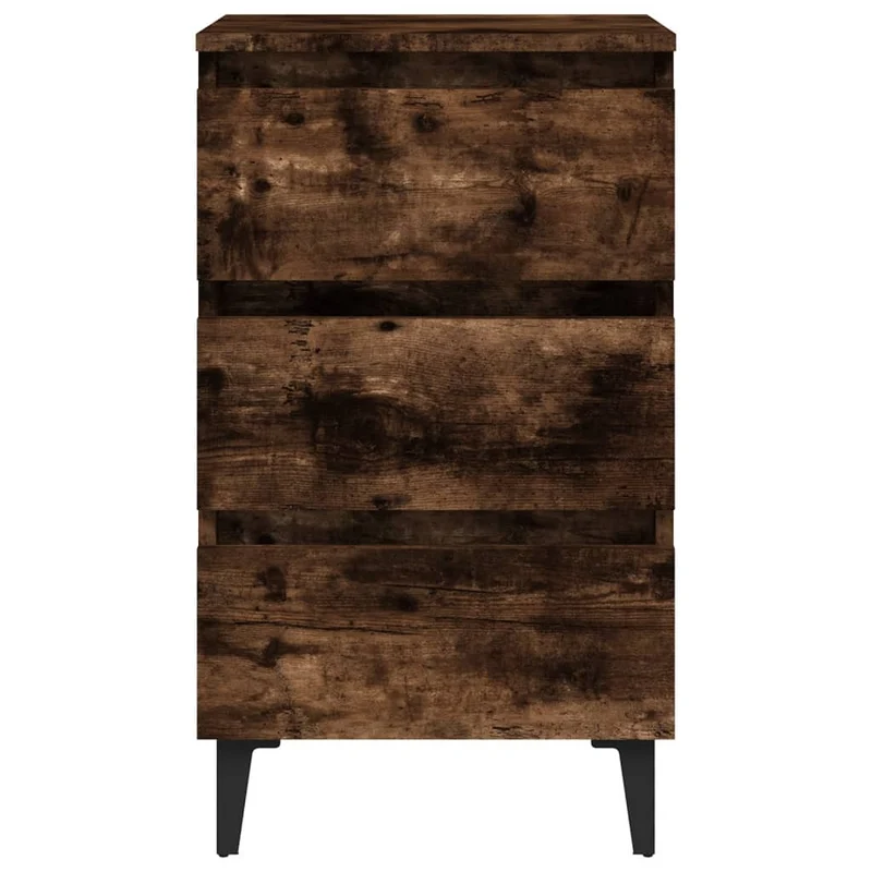 Table de chevet 3 tiroirs avec pieds en métal 40 x 35 x 69 cm bois d'ingénierie marron DEC033237