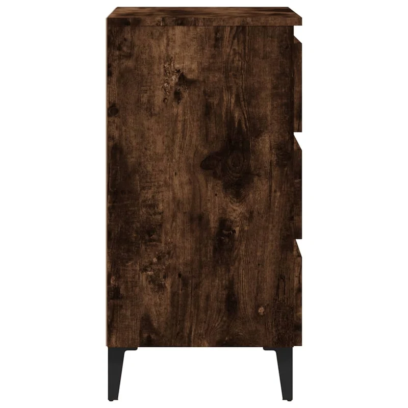 Table de chevet 3 tiroirs avec pieds en métal 40 x 35 x 69 cm bois d'ingénierie marron DEC033237