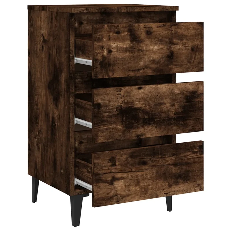 Table de chevet 3 tiroirs avec pieds en métal 40 x 35 x 69 cm bois d'ingénierie marron DEC033237