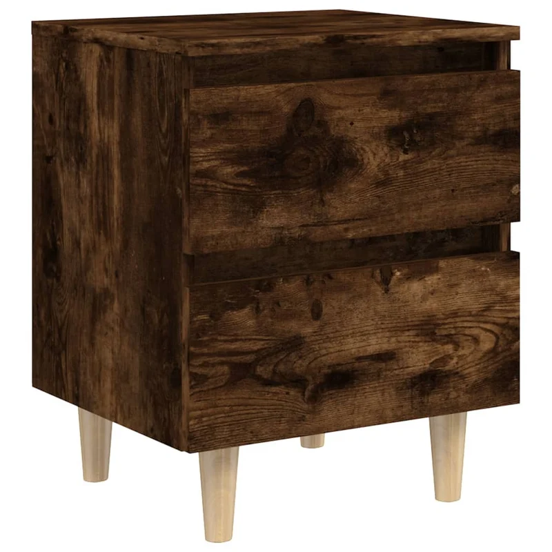 Table de chevet 2 tiroirs avec pieds en bois 40 x 35 x 50 cm bois d'ingénierie marron DEC033203