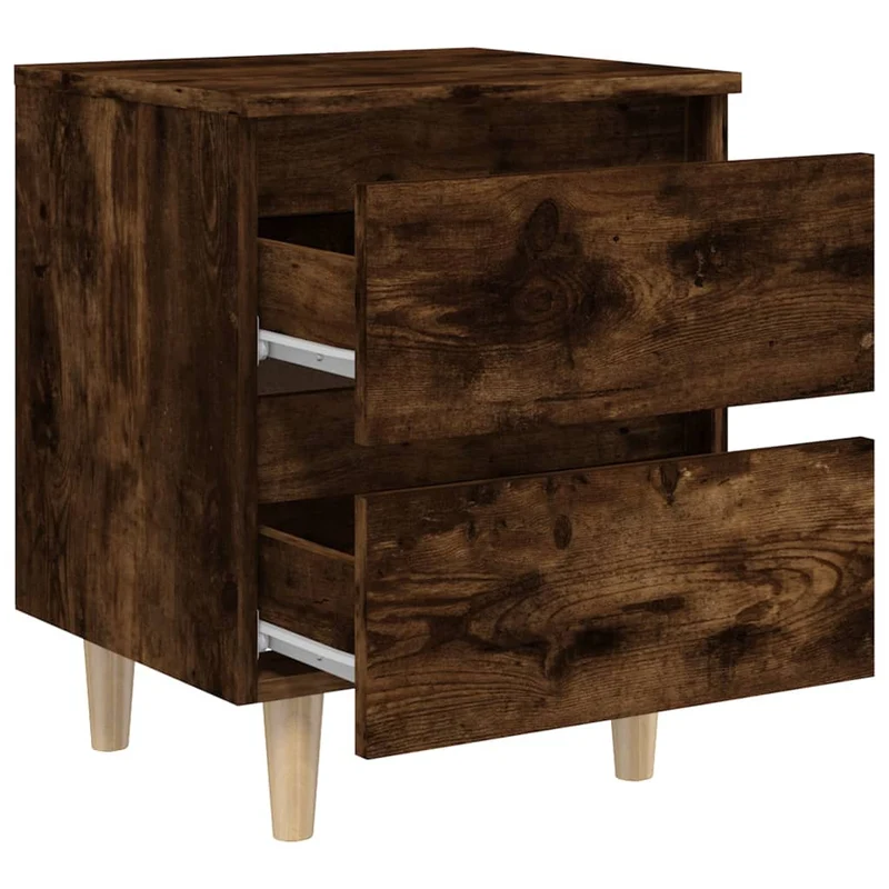 Table de chevet 2 tiroirs avec pieds en bois 40 x 35 x 50 cm bois d'ingénierie marron DEC033203