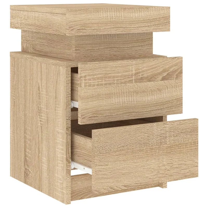 Table de chevet avec lumières LED avec tiroirs 35 x 39 x 55 cm bois d'ingénierie couleur chêne DEC033184