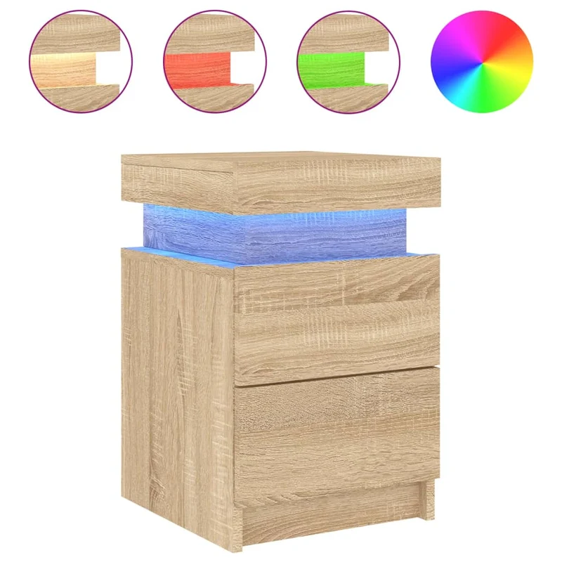 Table de chevet avec lumières LED avec tiroirs 35 x 39 x 55 cm bois d'ingénierie couleur chêne DEC033184