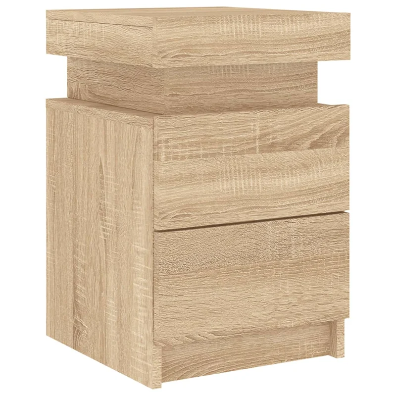 Table de chevet avec lumières LED avec tiroirs 35 x 39 x 55 cm bois d'ingénierie couleur chêne DEC033184