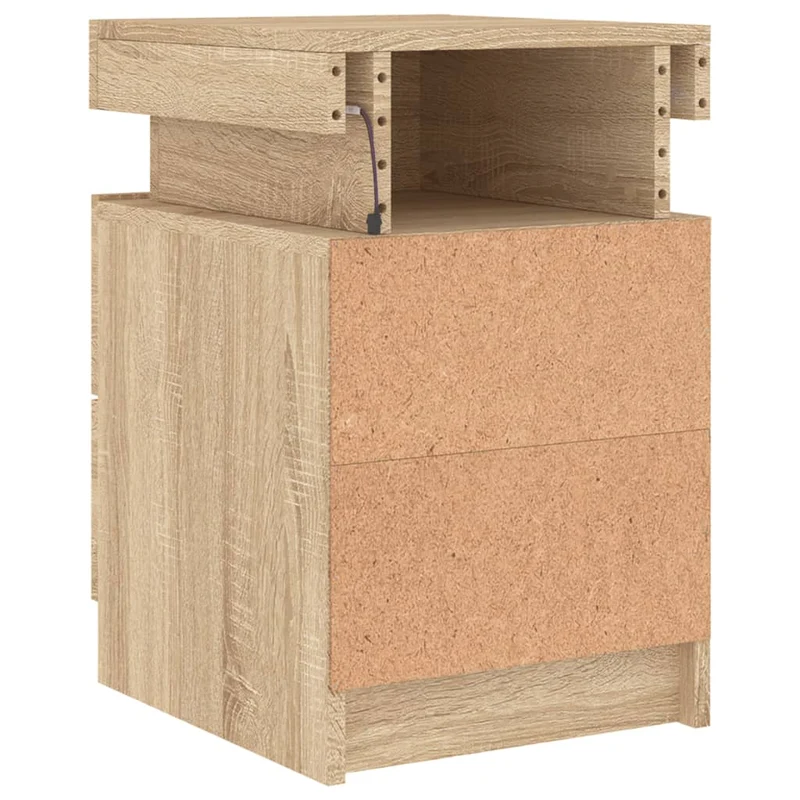 Table de chevet avec lumières LED avec tiroirs 35 x 39 x 55 cm bois d'ingénierie couleur chêne DEC033184