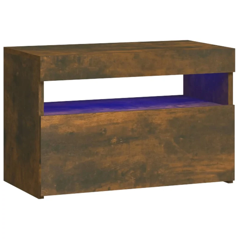 Table de chevet avec lumières LED avec compartiment avec porte 60 x 35 x 40 cm bois d'ingénierie marron DEC033177
