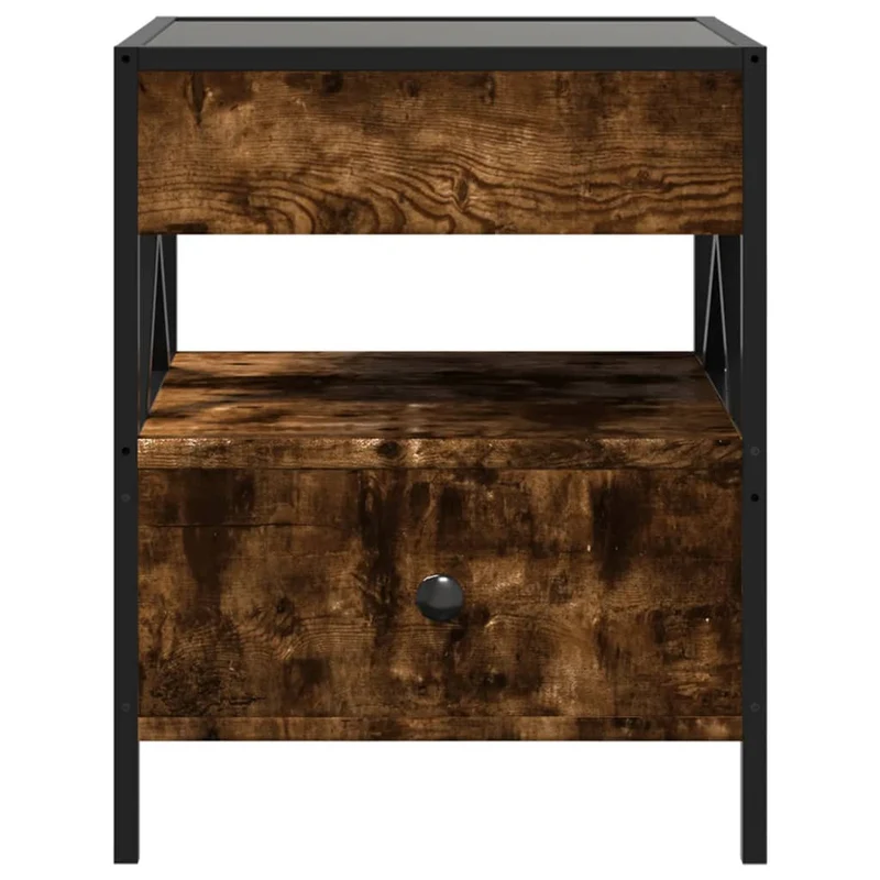 Table de chevet avec miroir à LED et étagère 40 x 40 x 51 cm bois d'ingénierie marron verre et acier DEC033133