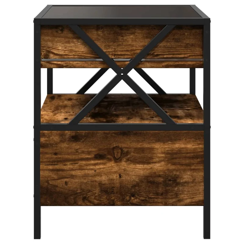 Table de chevet avec miroir à LED et étagère 40 x 40 x 51 cm bois d'ingénierie marron verre et acier DEC033133