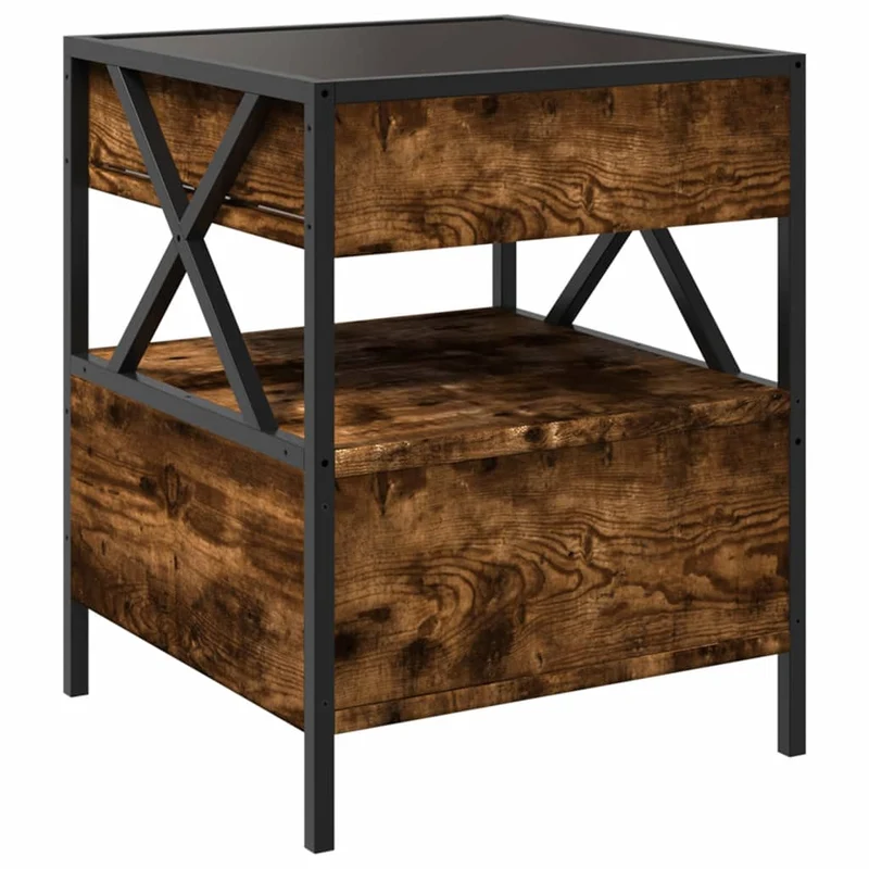 Table de chevet avec miroir à LED et étagère 40 x 40 x 51 cm bois d'ingénierie marron verre et acier DEC033133