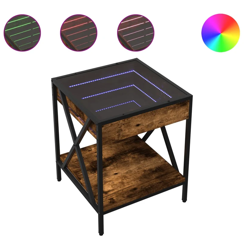 Table de chevet avec miroir à LED et étagère 40 x 40 x 49 cm bois d'ingénierie marron verre et acier DEC033131