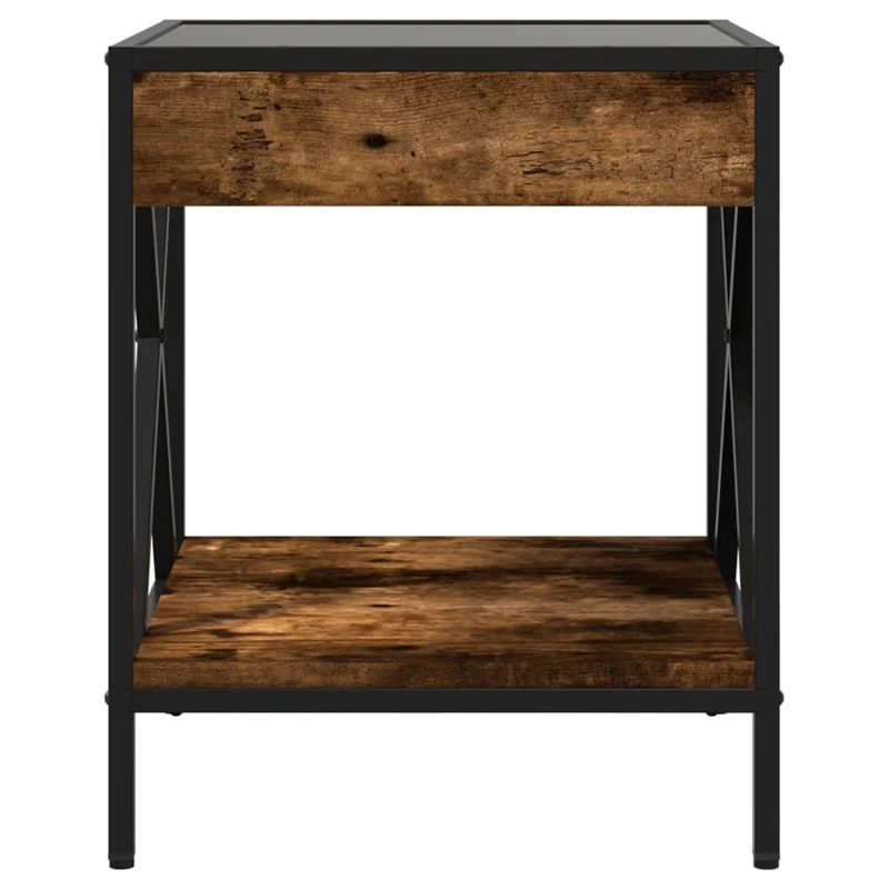 Table de chevet avec miroir à LED et étagère 40 x 40 x 49 cm bois d'ingénierie marron verre et acier DEC033131