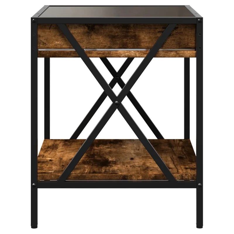 Table de chevet avec miroir à LED et étagère 40 x 40 x 49 cm bois d'ingénierie marron verre et acier DEC033131