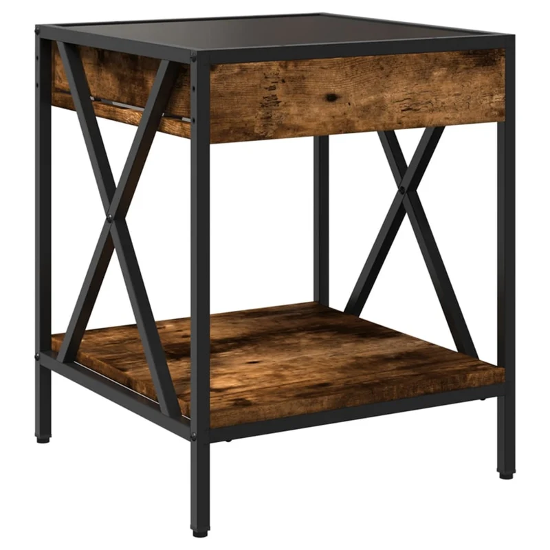 Table de chevet avec miroir à LED et étagère 40 x 40 x 49 cm bois d'ingénierie marron verre et acier DEC033131