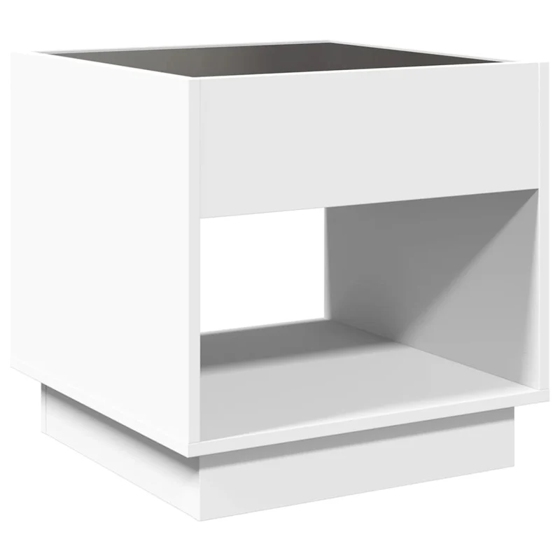 Table de chevet avec miroir à LED compartiment ouvert 50 x 50 x 50 cm bois d'ingénierie blanc et verre DEC033128