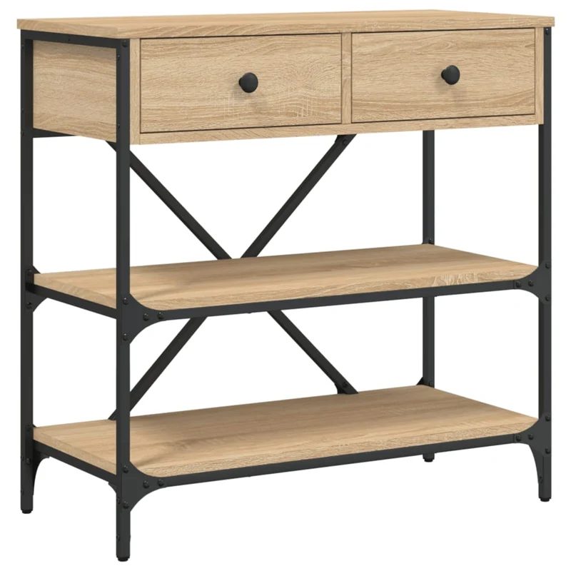 Meuble d'appoint meuble d'entrée avec tiroirs et étagères 75 x 34,5 x 75 cm bois d'ingénierie marron et métal DEC031954