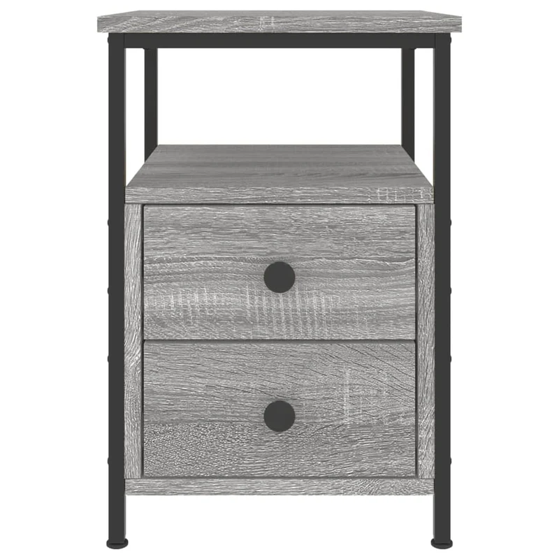 Table de chevet avec deux tiroirs et étagère 34 x 35,5 x 50 cm bois d'ingénierie gris DEC034587