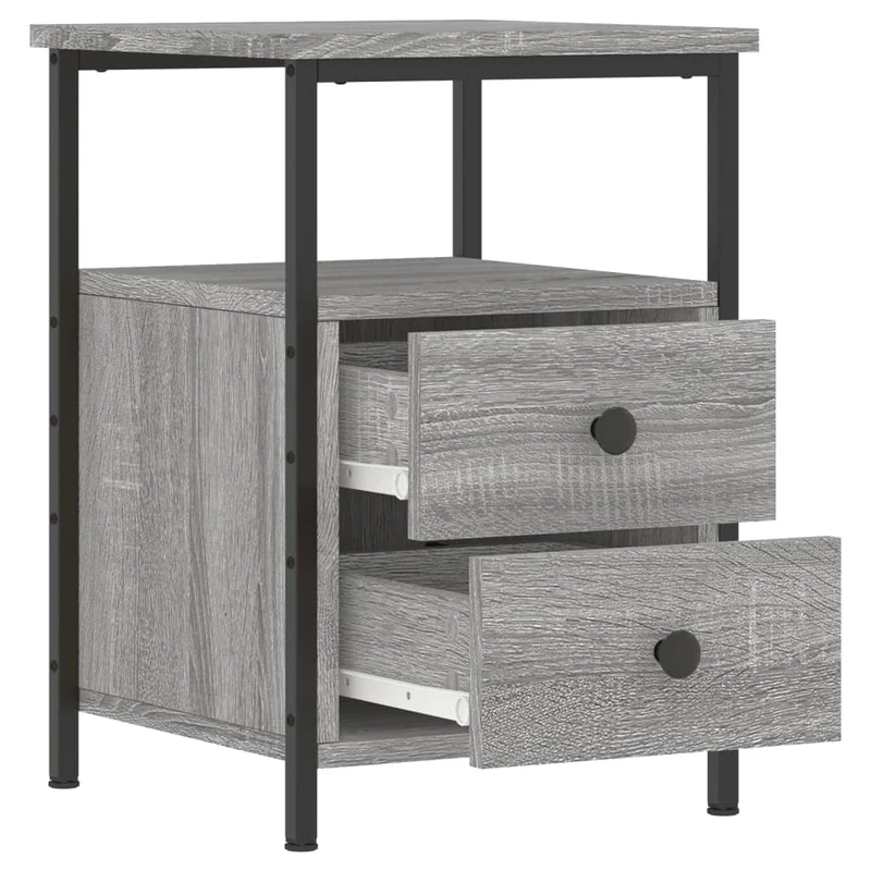 Table de chevet avec deux tiroirs et étagère 34 x 35,5 x 50 cm bois d'ingénierie gris DEC034587