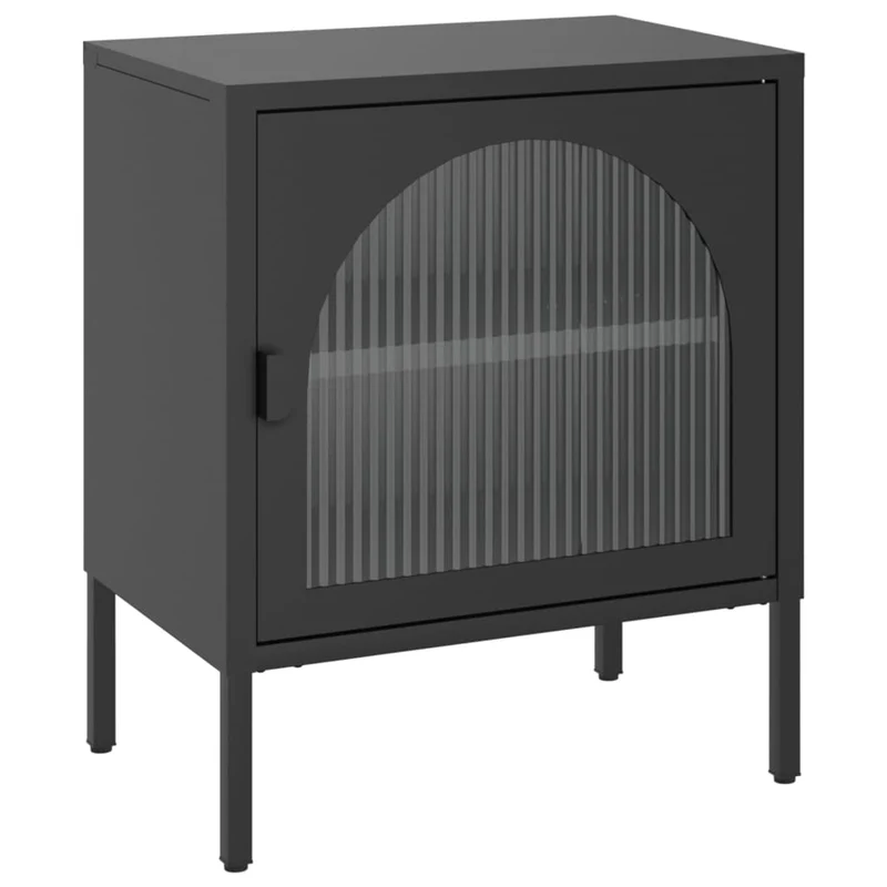 Table de chevet en verre cannelé avec étagère 50 x 35 x 60 cm verre et acier noir DEC034510