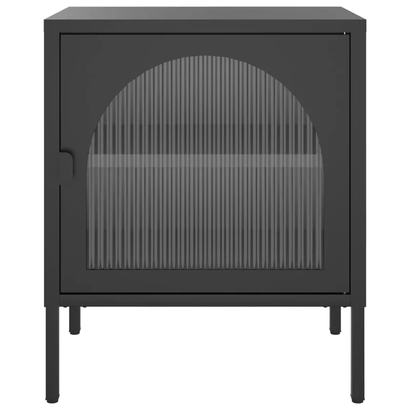 Table de chevet en verre cannelé avec étagère 50 x 35 x 60 cm verre et acier noir DEC034510