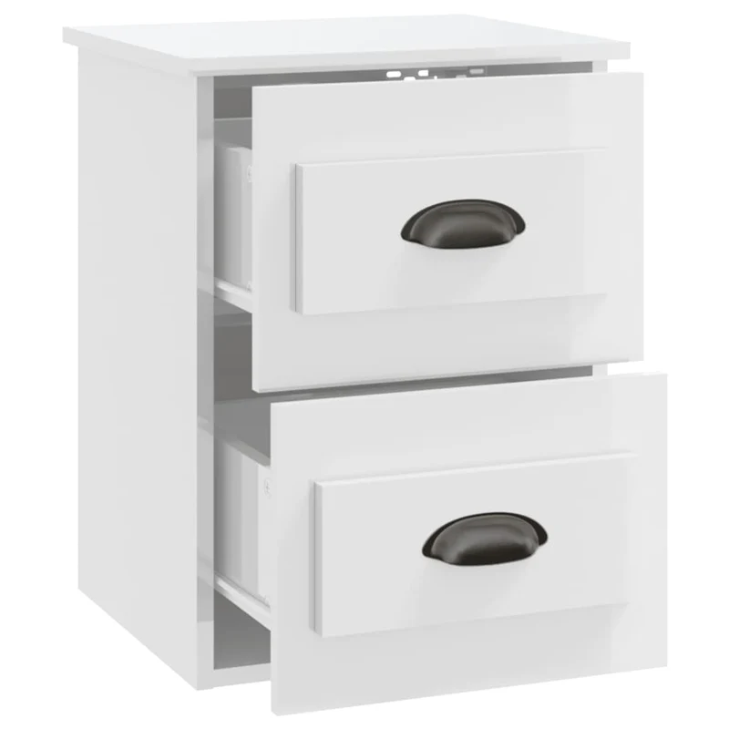 Table de chevet murale avec deux tiroirs 41,5 x 36 x 53 cm bois d'ingénierie blanc DEC034238