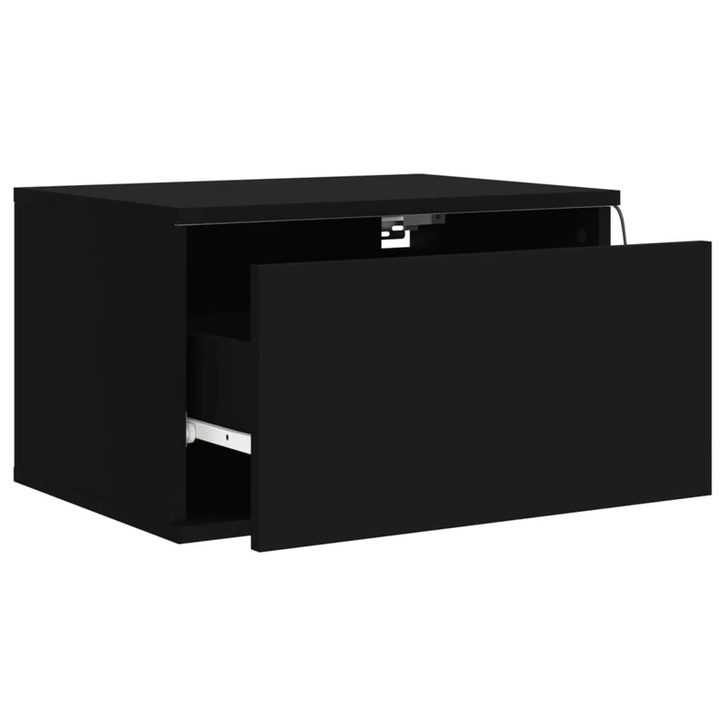 Table de chevet murale avec lumières LED et tiroir 50 x 36 x 30 cm bois d'ingénierie noir DEC034203